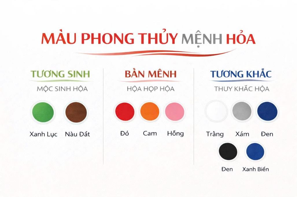 Bảng màu phong thủy hợp Mệnh Hỏa