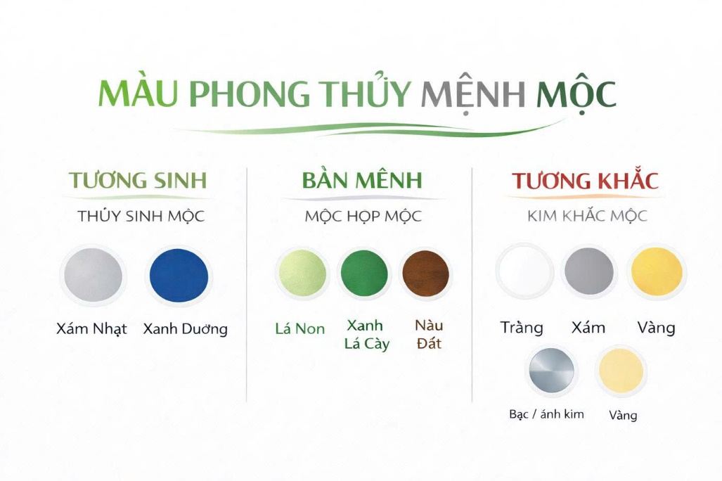 Bảng màu phong thủy hợp Mệnh Mộc