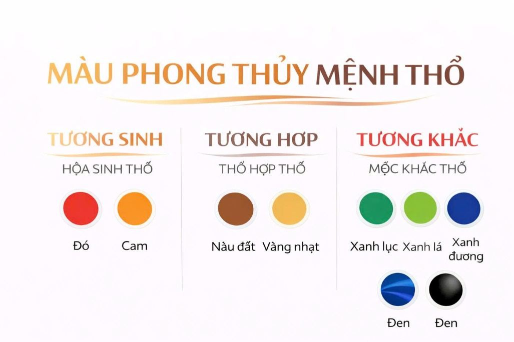 Bảng màu phong thủy hợp Mệnh Thổ